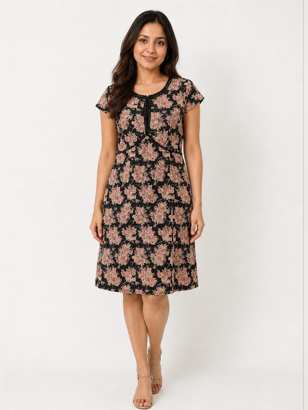 Black Floral Sheer Sheath Dress Keyhole Front Size 6 Petite By Rabbit Rabbit EUC